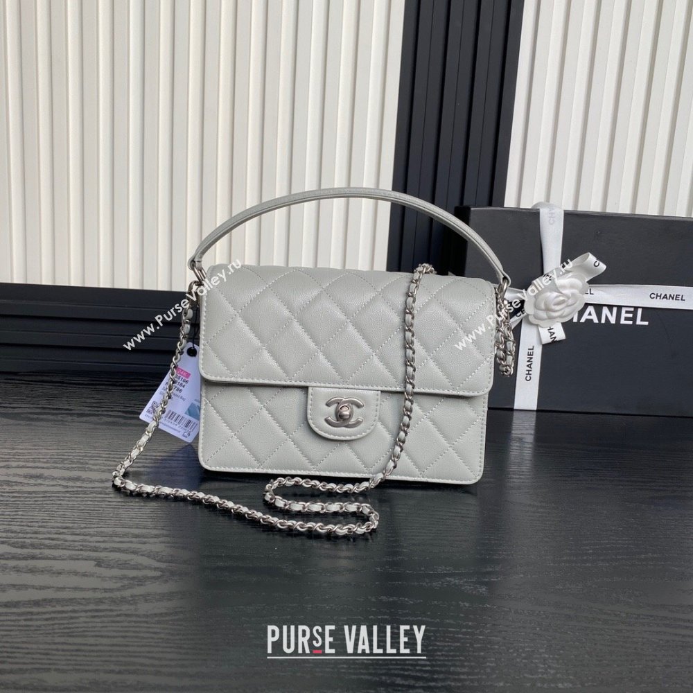 Chanel Grained Shiny Calfskin Small Flap bag with Top Handle AS5166 Grey 2024 (yezi-241106137)