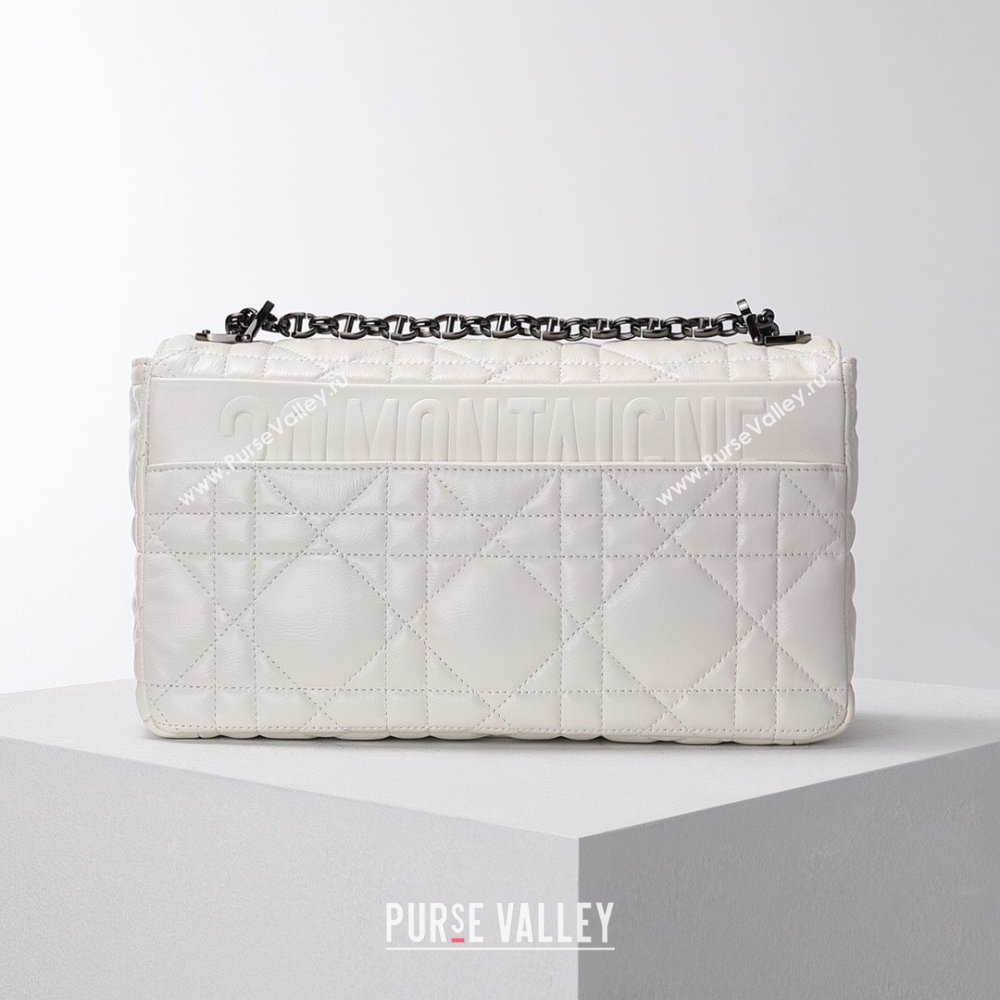 Dior Large Caro Chain Bag in Quilted Macrocannage Calfskin White 2024 (DMZ-24052232)