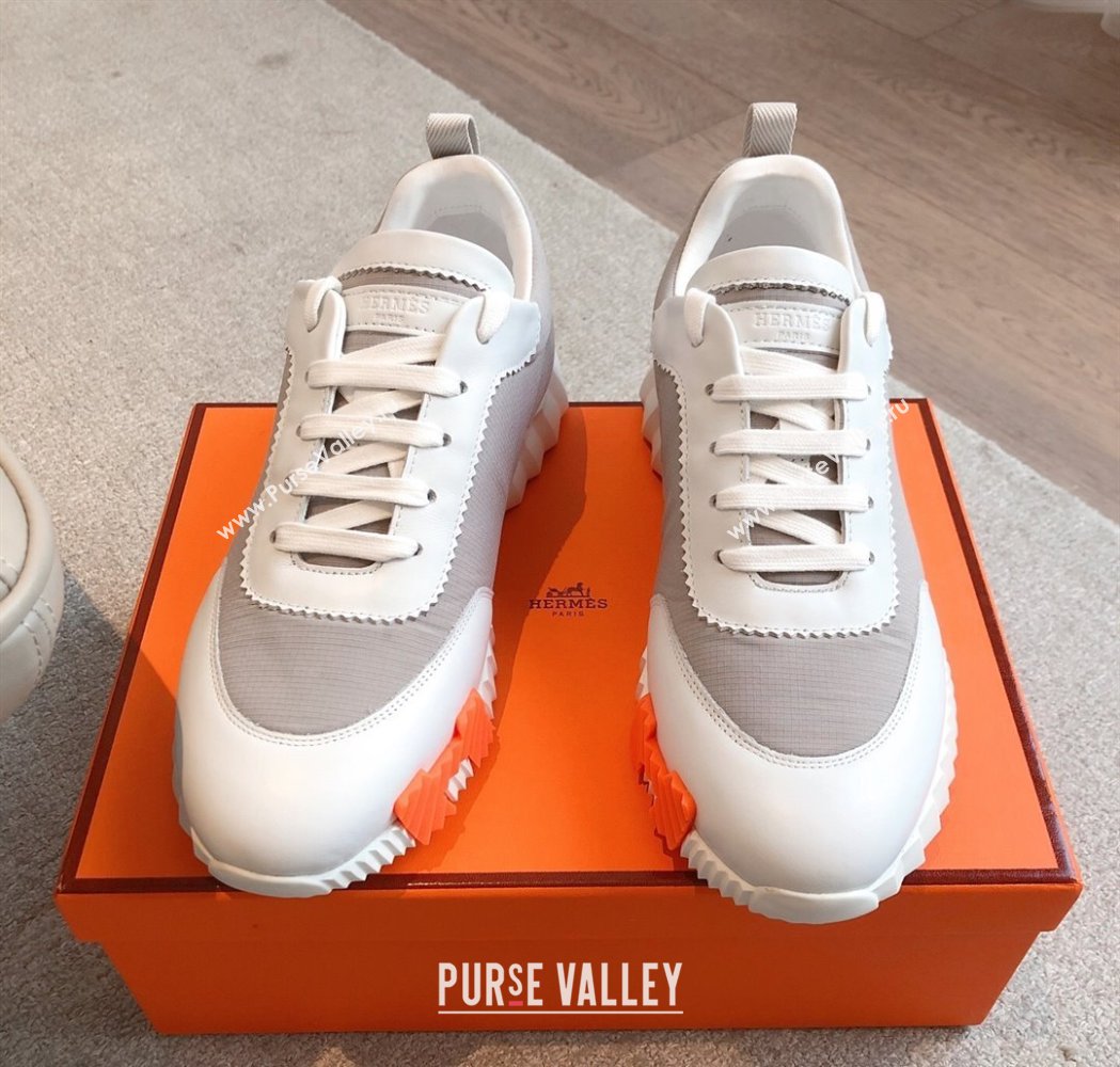 Hermes Bouncing Sneakers in Leather and Check Fabric Grey 2025 0226 (XC-250226048)