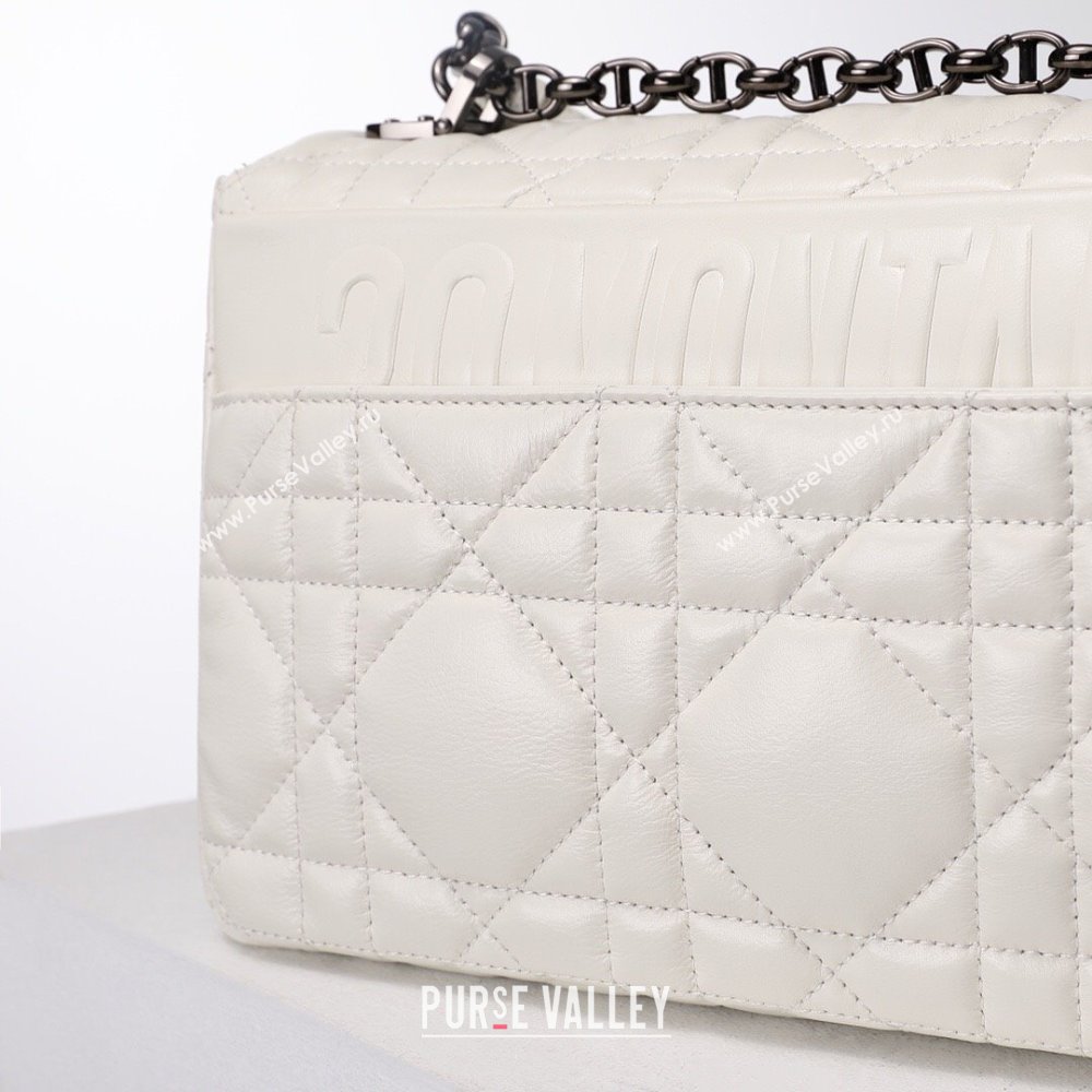 Dior Large Caro Chain Bag in Quilted Macrocannage Calfskin White 2024 (DMZ-24052232)