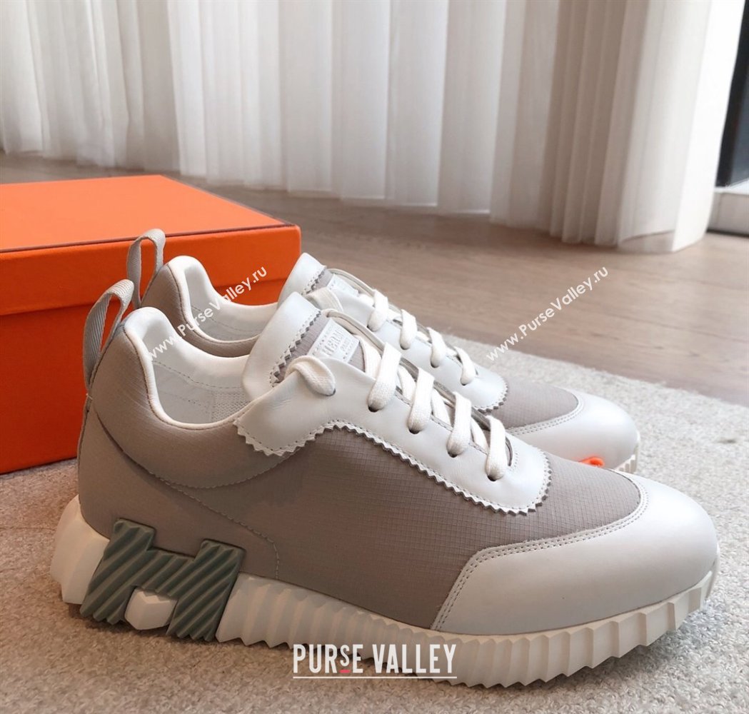 Hermes Bouncing Sneakers in Leather and Check Fabric Grey 2025 0226 (XC-250226048)
