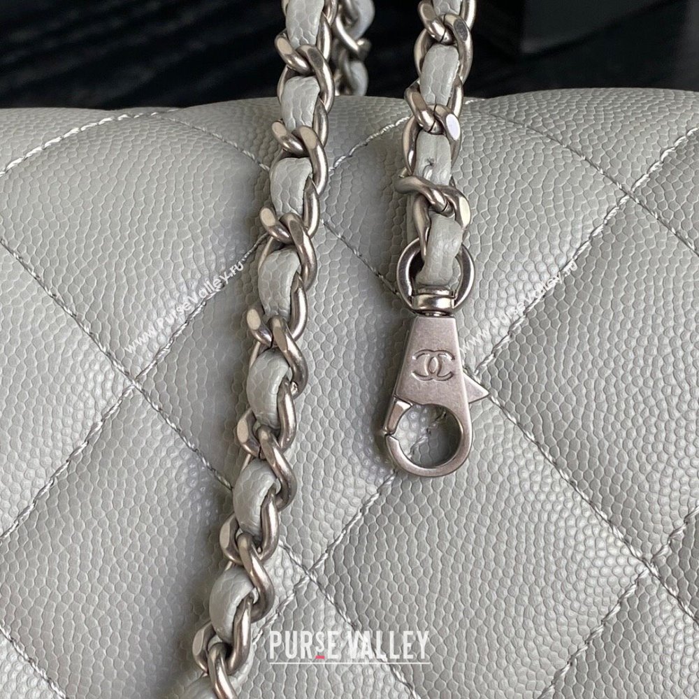 Chanel Grained Shiny Calfskin Small Flap bag with Top Handle AS5166 Grey 2024 (yezi-241106137)