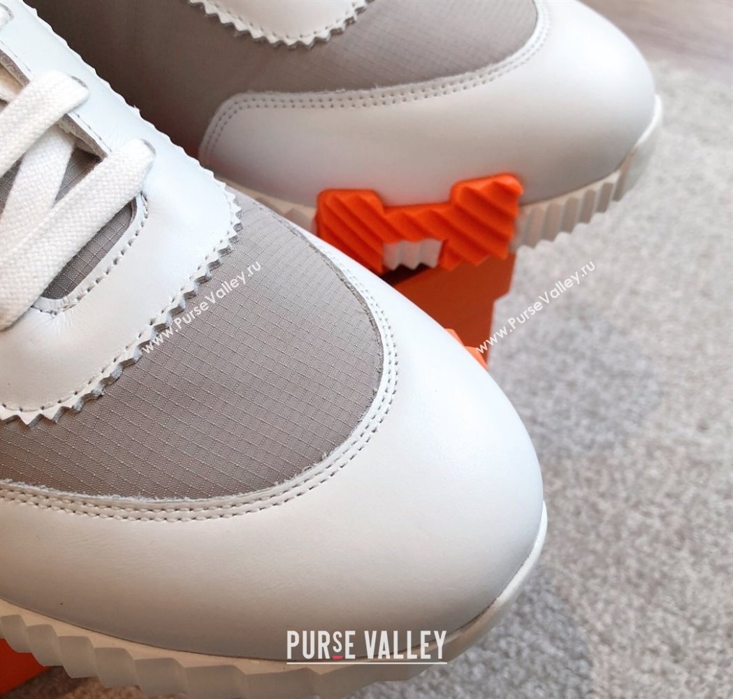 Hermes Bouncing Sneakers in Leather and Check Fabric Grey 2025 0226 (XC-250226048)