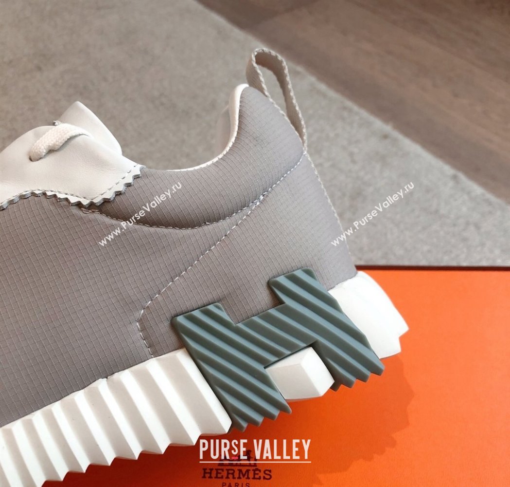Hermes Bouncing Sneakers in Leather and Check Fabric Grey 2025 0226 (XC-250226048)