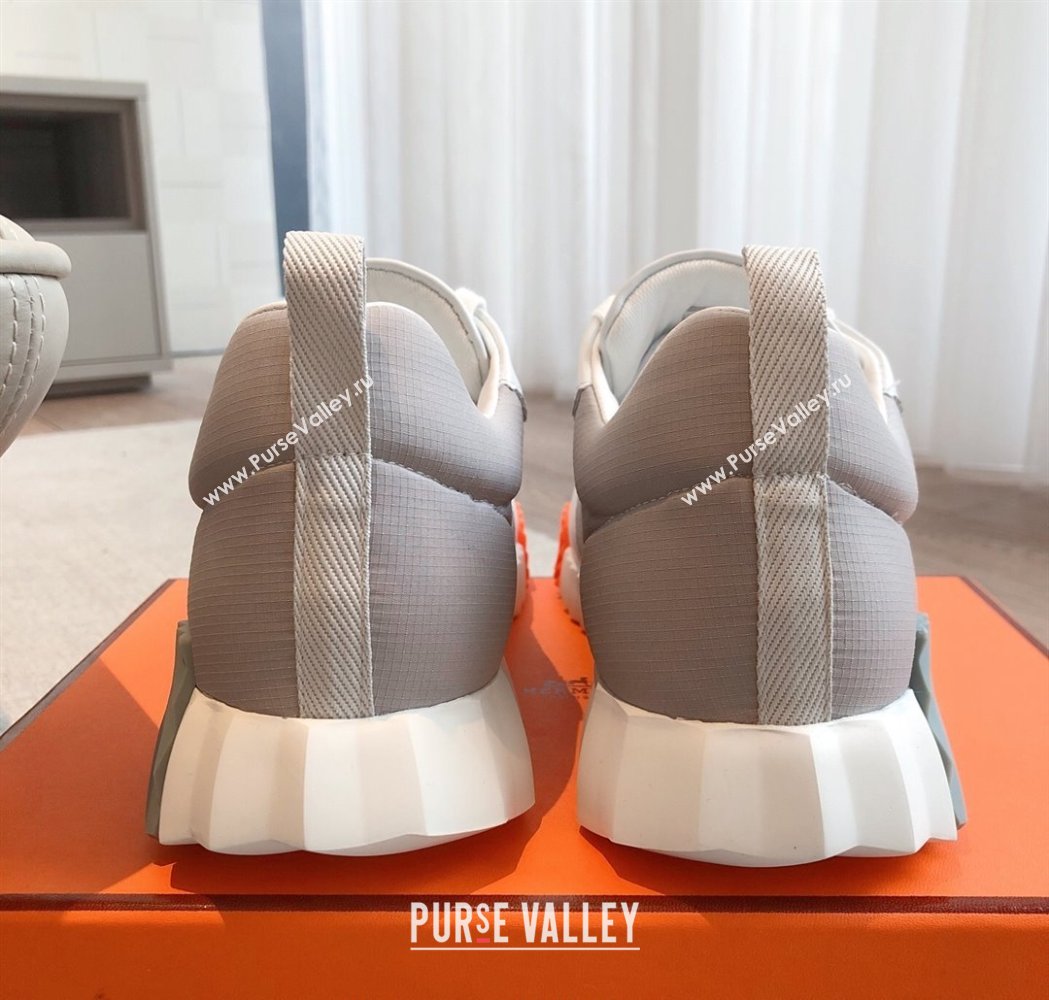Hermes Bouncing Sneakers in Leather and Check Fabric Grey 2025 0226 (XC-250226048)