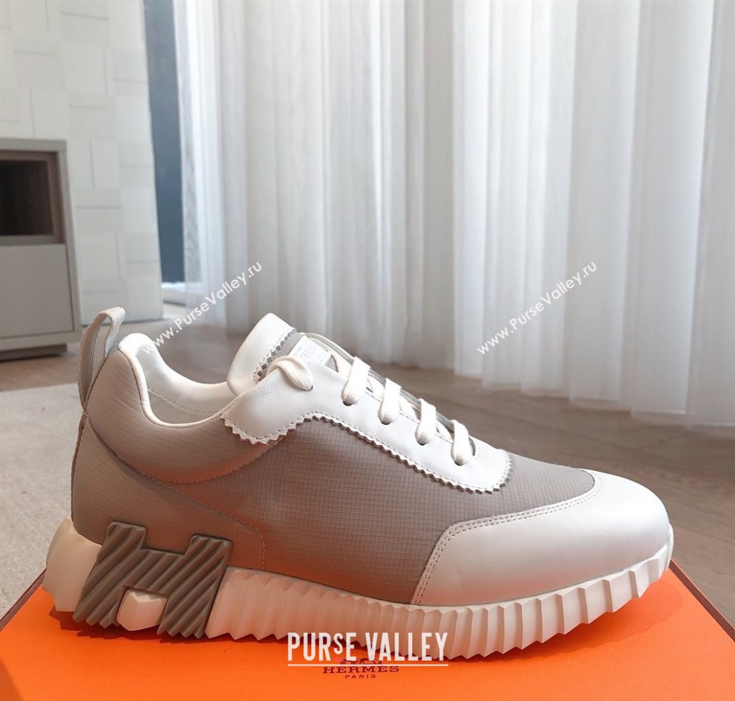 Hermes Bouncing Sneakers in Leather and Check Fabric Grey 2025 0226 (XC-250226048)