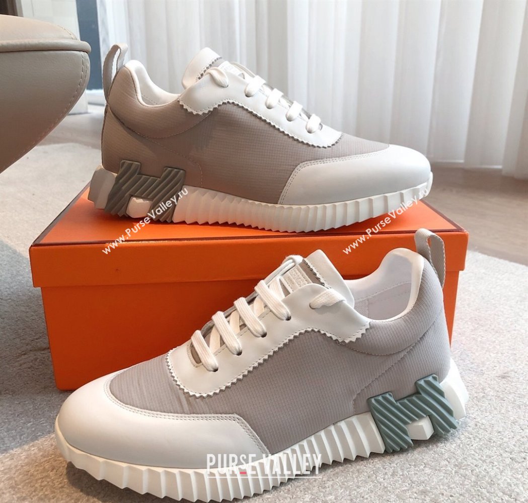 Hermes Bouncing Sneakers in Leather and Check Fabric Grey 2025 0226 (XC-250226048)