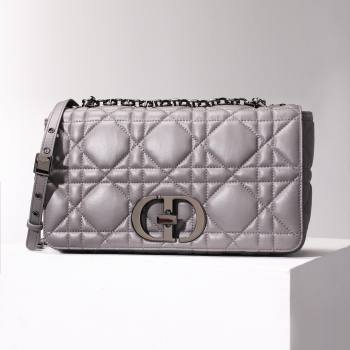 Dior Large Caro Chain Bag in Quilted Macrocannage Calfskin Gray 2024 (DMZ-24052234)