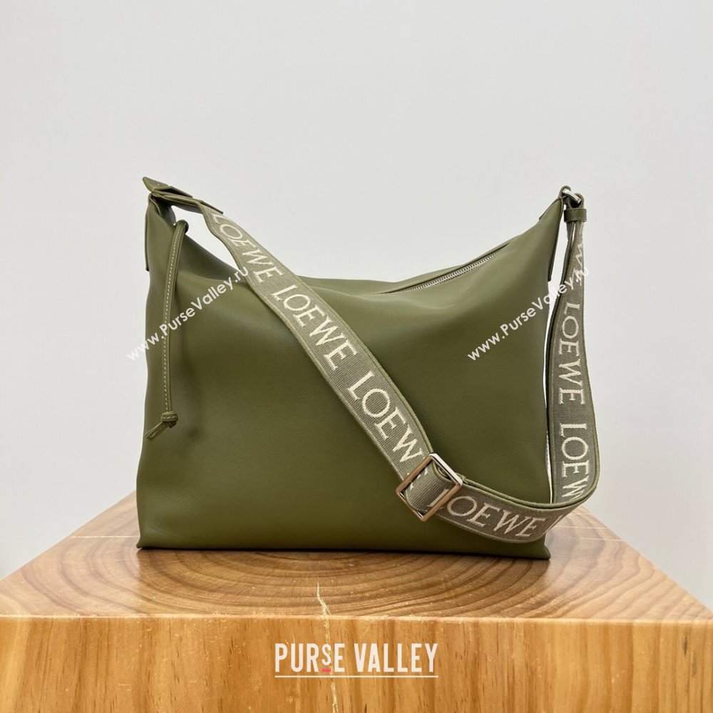 Loewe Cubi Crossbody Bag in Supple Smooth Calfskin and Jacquard Olive Green 2024 Top (KE-24090223)