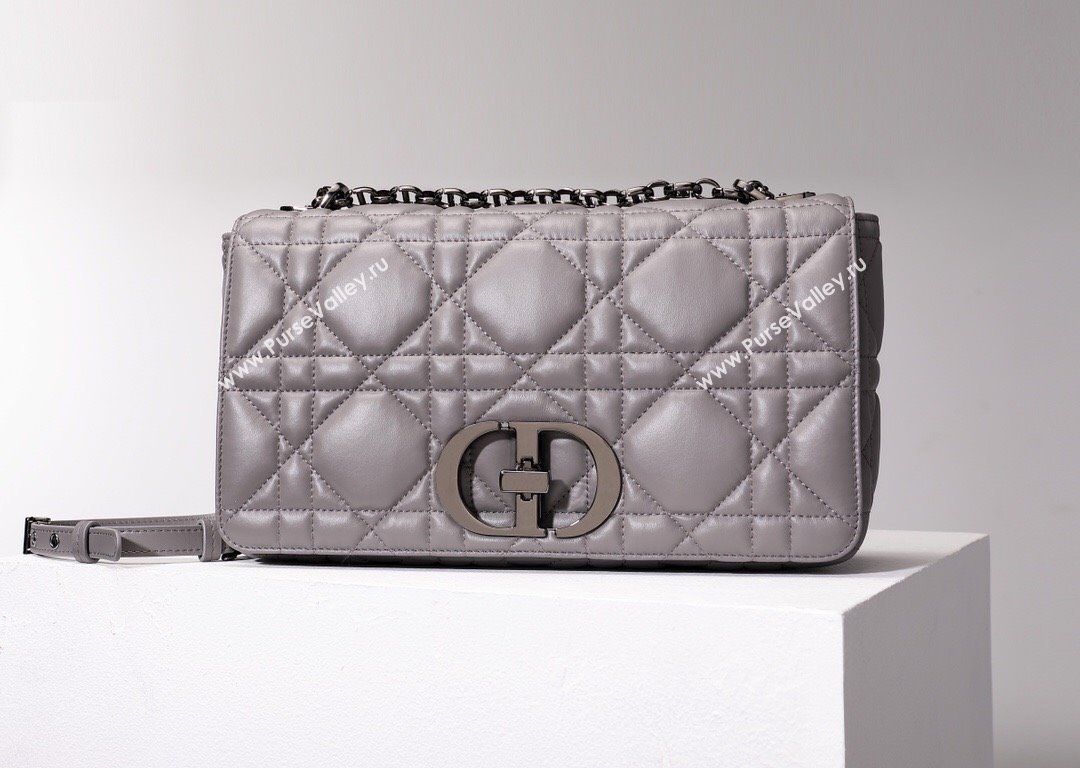 Dior Large Caro Chain Bag in Quilted Macrocannage Calfskin Gray 2024 (DMZ-24052234)