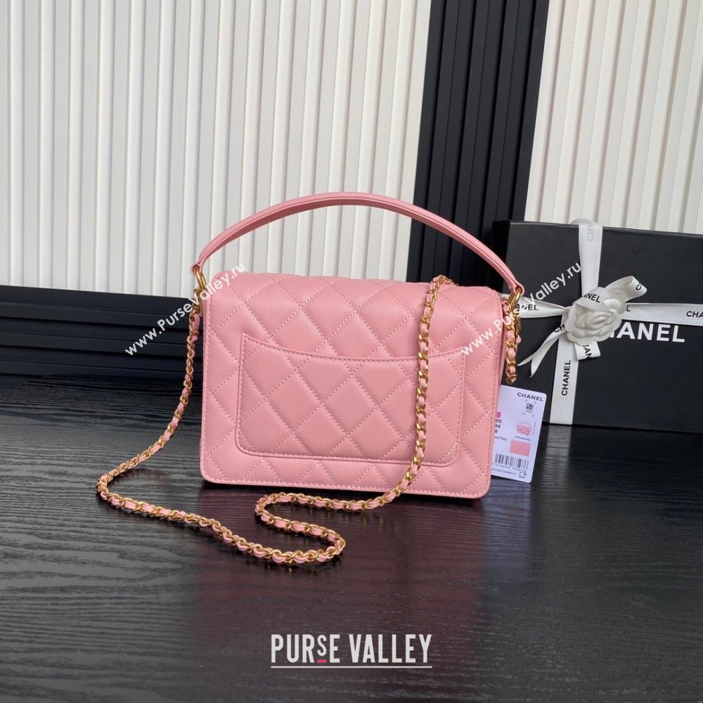 Chanel Grained Shiny Calfskin Small Flap bag with Top Handle AS5166 Light Pink 2024 (yezi-241106139)