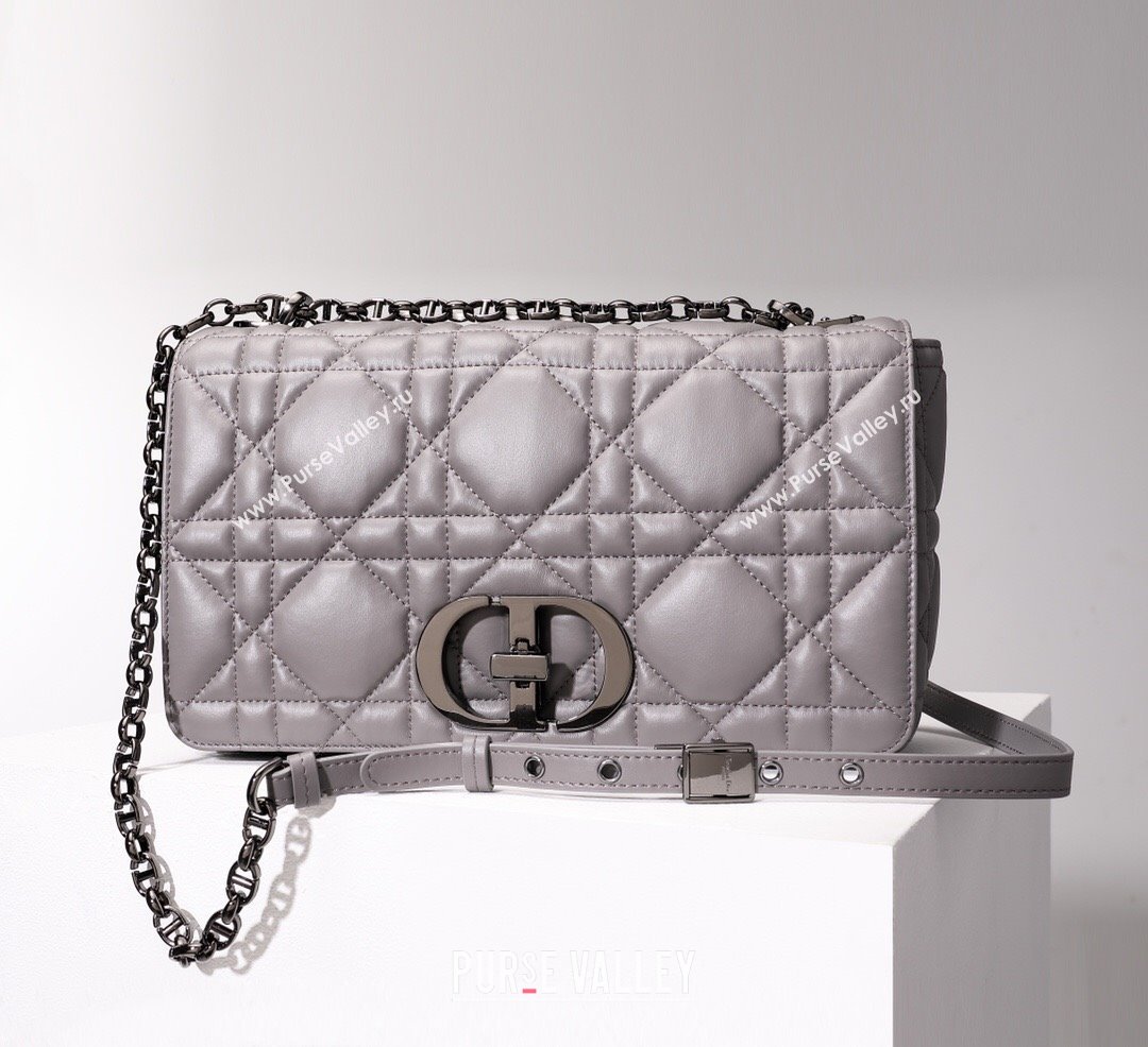 Dior Large Caro Chain Bag in Quilted Macrocannage Calfskin Gray 2024 (DMZ-24052234)