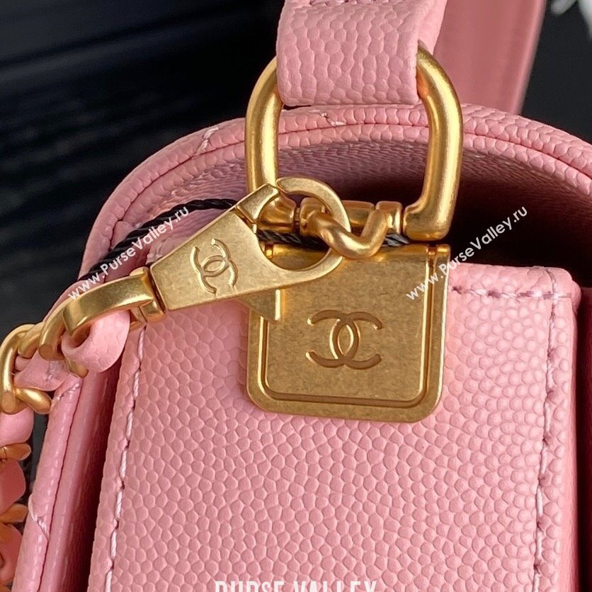 Chanel Grained Shiny Calfskin Small Flap bag with Top Handle AS5166 Light Pink 2024 (yezi-241106139)