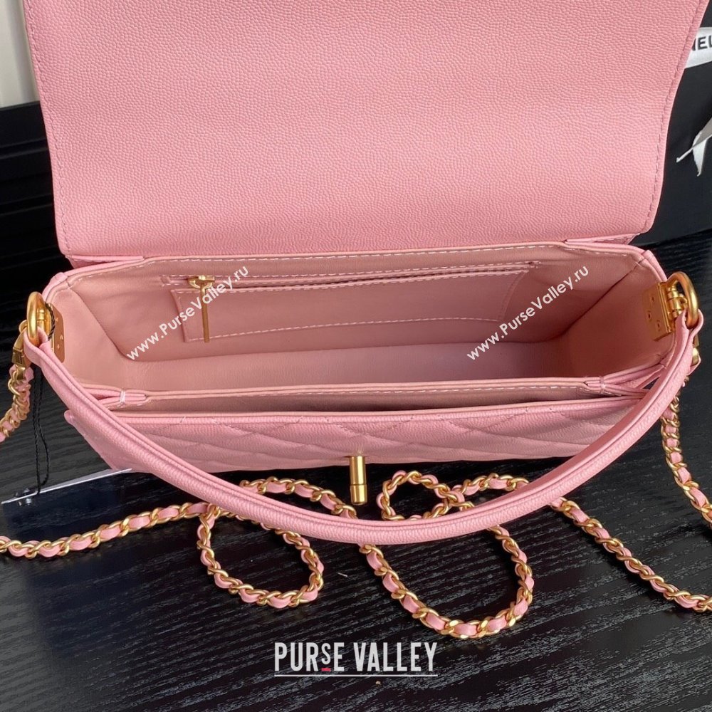 Chanel Grained Shiny Calfskin Small Flap bag with Top Handle AS5166 Light Pink 2024 (yezi-241106139)