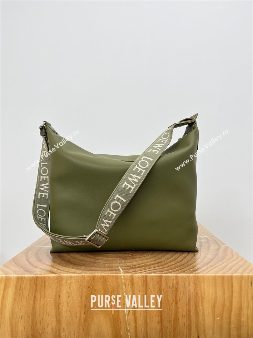 Loewe Cubi Crossbody Bag in Supple Smooth Calfskin and Jacquard Olive Green 2024 Top (KE-24090223)