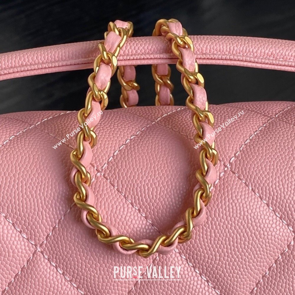 Chanel Grained Shiny Calfskin Small Flap bag with Top Handle AS5166 Light Pink 2024 (yezi-241106139)