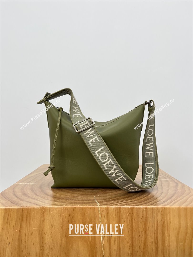 Loewe Mens Small Cubi Crossbody Bag in Supple Smooth Calfskin and Jacquard Olive Green 2024 Top (KE-24090224)