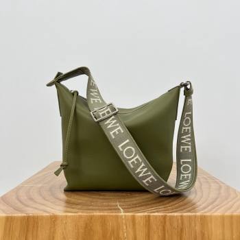 Loewe Mens Small Cubi Crossbody Bag in Supple Smooth Calfskin and Jacquard Olive Green 2024 Top (KE-24090224)