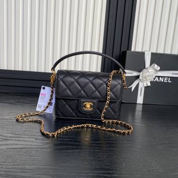 Chanel Grained Shiny Calfskin Mini Flap bag with Top Handle AS5165 Black 2024 (yezi-241106140)