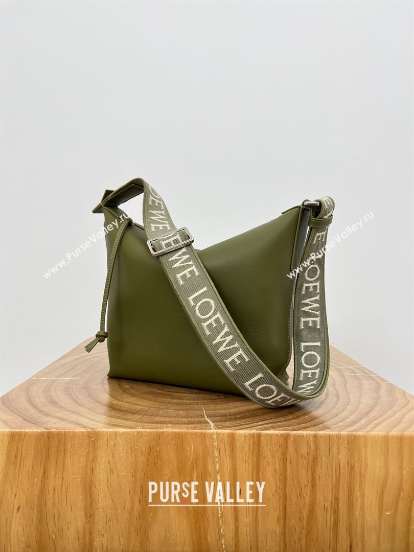 Loewe Mens Small Cubi Crossbody Bag in Supple Smooth Calfskin and Jacquard Olive Green 2024 Top (KE-24090224)