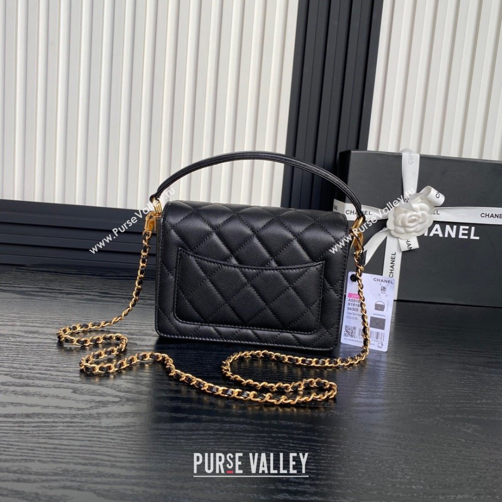 Chanel Grained Shiny Calfskin Mini Flap bag with Top Handle AS5165 Black 2024 (yezi-241106140)