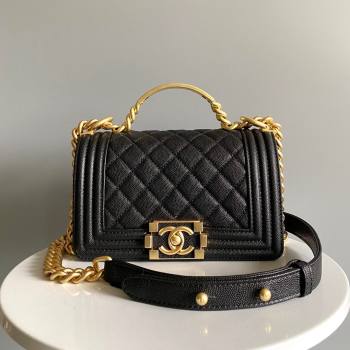 Chanel Small Boy Chanel Handbag with Handle in Grained Shiny Calfskin Black 2023 (YUND-23110601)