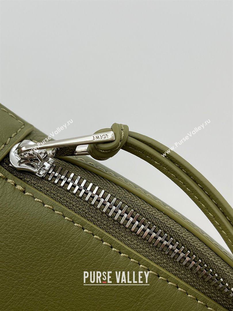 Loewe Mens Small Cubi Crossbody Bag in Supple Smooth Calfskin and Jacquard Olive Green 2024 Top (KE-24090224)