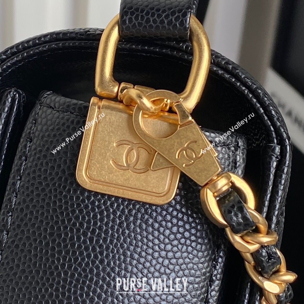 Chanel Grained Shiny Calfskin Mini Flap bag with Top Handle AS5165 Black 2024 (yezi-241106140)