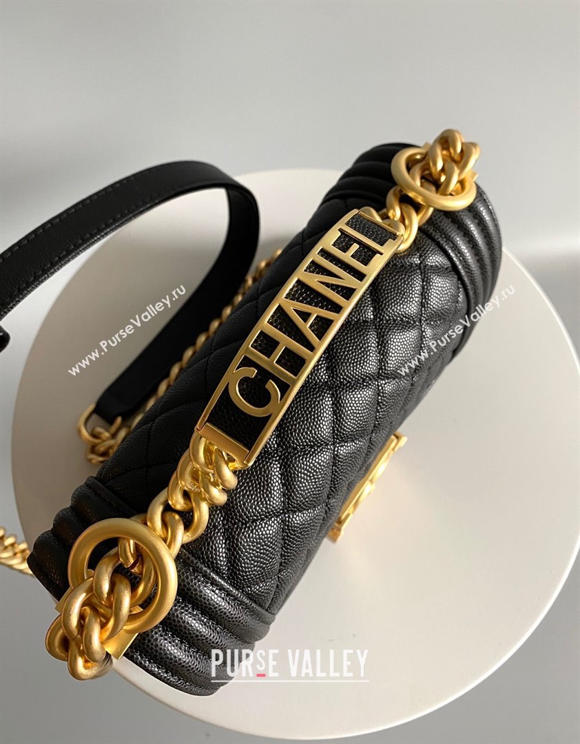 Chanel Small Boy Chanel Handbag with Handle in Grained Shiny Calfskin Black 2023 (YUND-23110601)