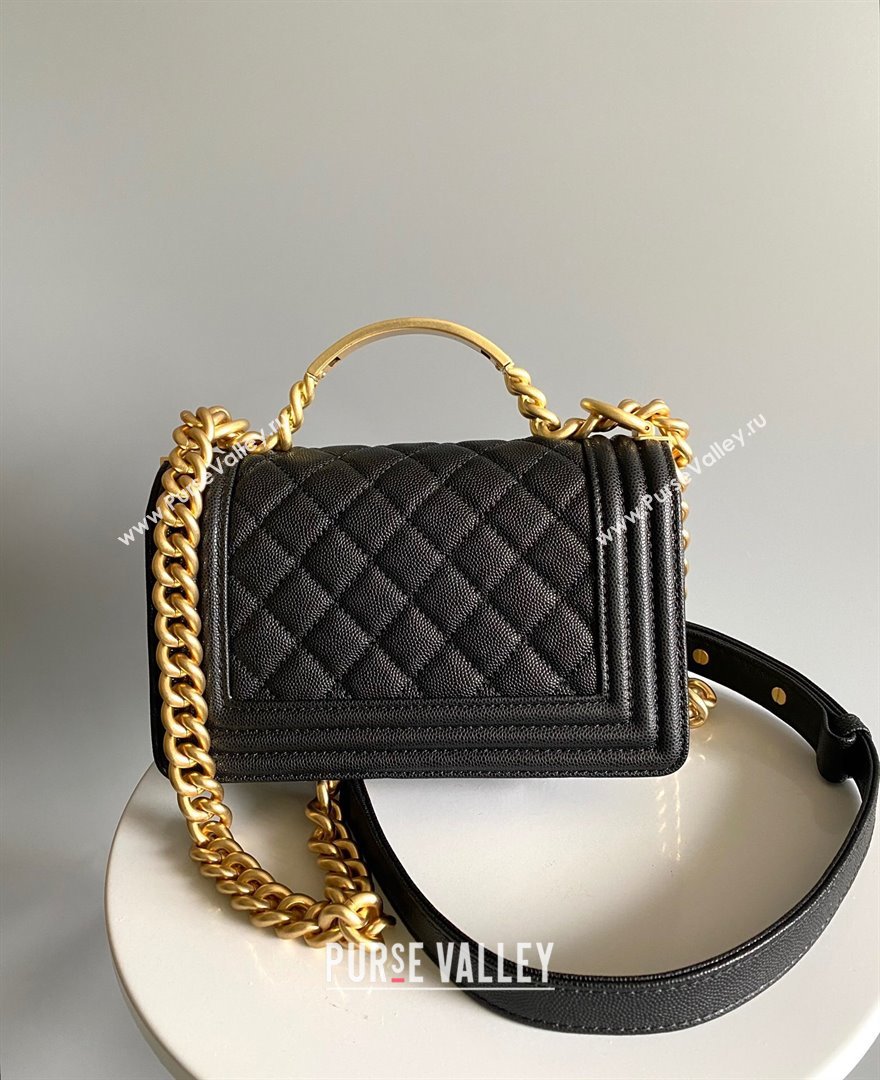 Chanel Small Boy Chanel Handbag with Handle in Grained Shiny Calfskin Black 2023 (YUND-23110601)