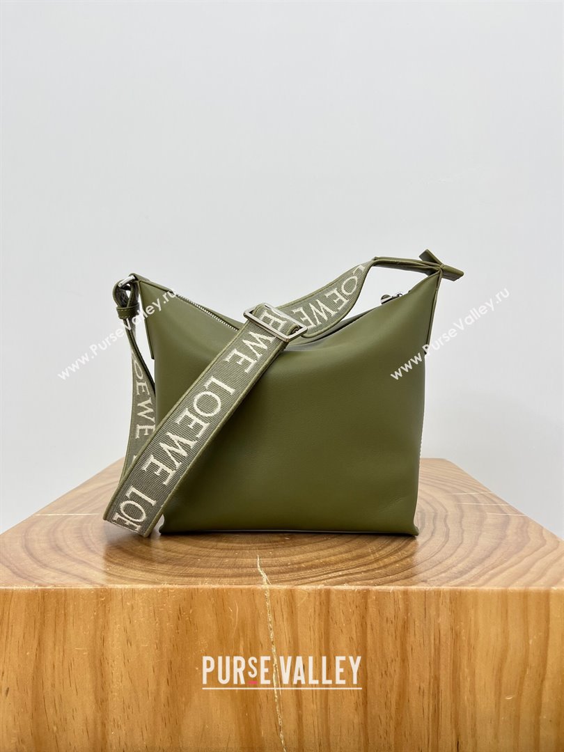 Loewe Mens Small Cubi Crossbody Bag in Supple Smooth Calfskin and Jacquard Olive Green 2024 Top (KE-24090224)