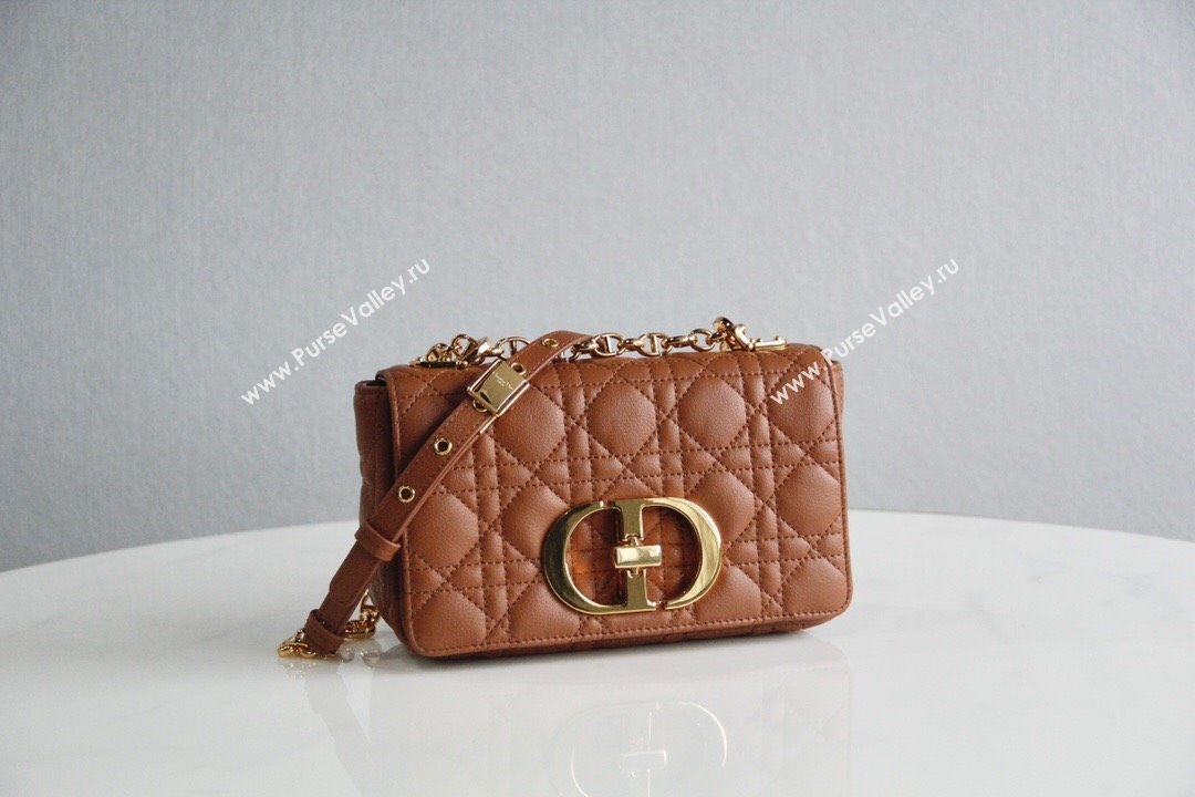 Dior Small Caro Chain Bag in Soft Cannage Calfskin Brown 2024 (DMZ-24052207)