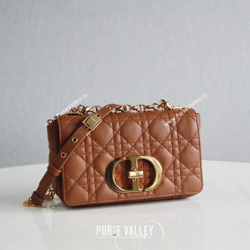 Dior Small Caro Chain Bag in Soft Cannage Calfskin Brown 2024 (DMZ-24052207)