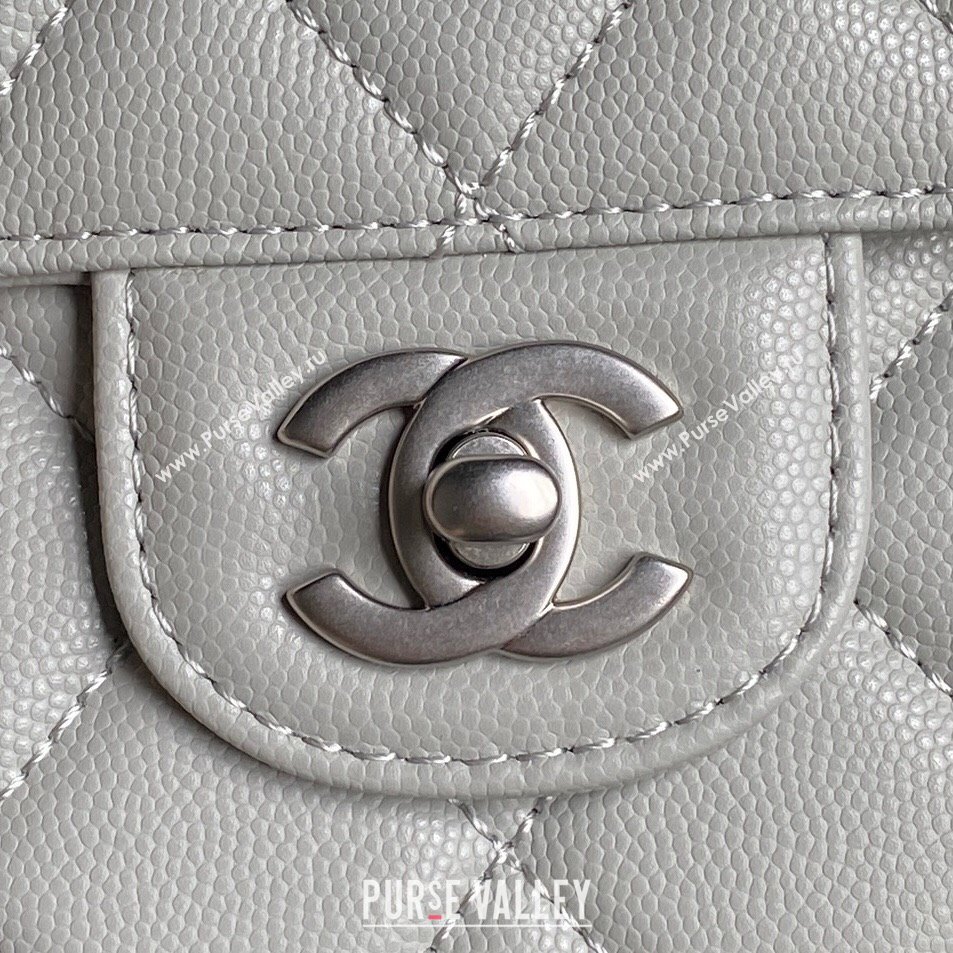 Chanel Grained Shiny Calfskin Mini Flap bag with Top Handle AS5165 Grey 2024 (yezi-241106141)