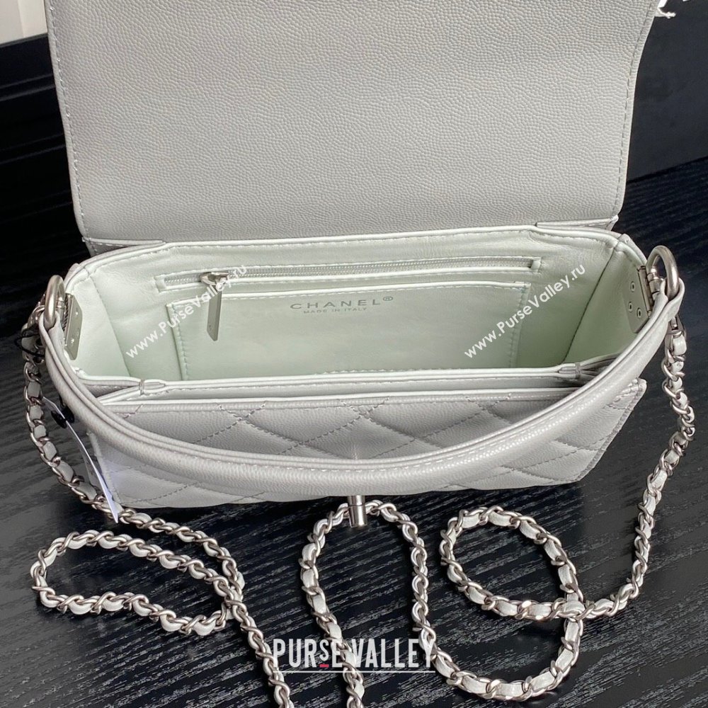 Chanel Grained Shiny Calfskin Mini Flap bag with Top Handle AS5165 Grey 2024 (yezi-241106141)