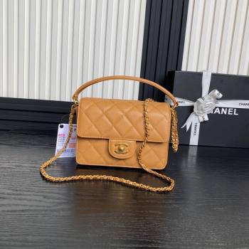 Chanel Grained Shiny Calfskin Mini Flap bag with Top Handle AS5165 Yellow 2024 (yezi-241106142)