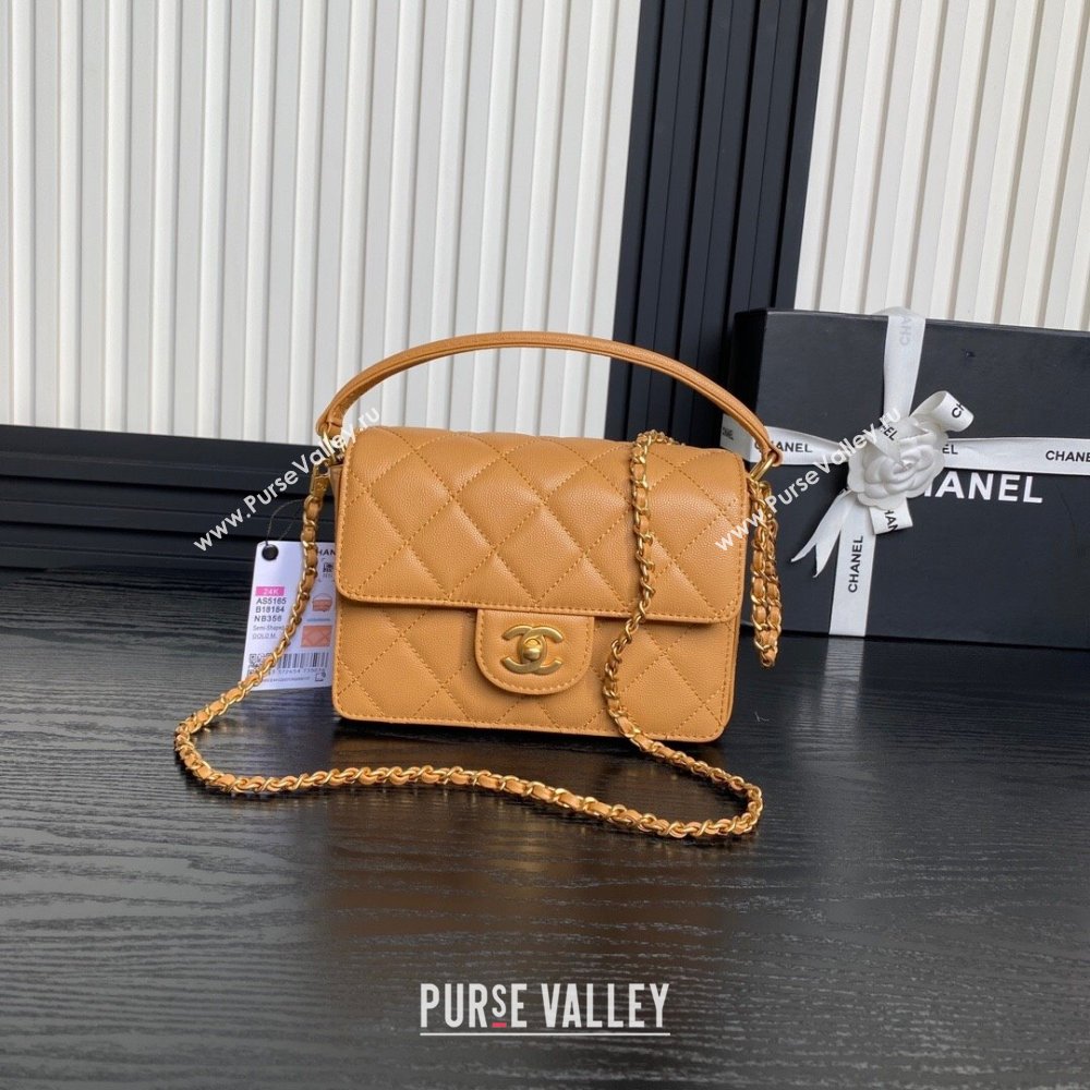 Chanel Grained Shiny Calfskin Mini Flap bag with Top Handle AS5165 Yellow 2024 (yezi-241106142)