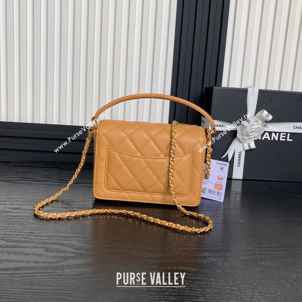 Chanel Grained Shiny Calfskin Mini Flap bag with Top Handle AS5165 Yellow 2024 (yezi-241106142)