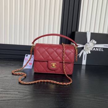 Chanel Grained Shiny Calfskin Mini Flap bag with Top Handle AS5165 Red 2024 (yezi-241106143)