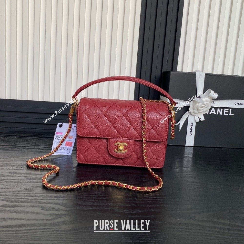 Chanel Grained Shiny Calfskin Mini Flap bag with Top Handle AS5165 Red 2024 (yezi-241106143)