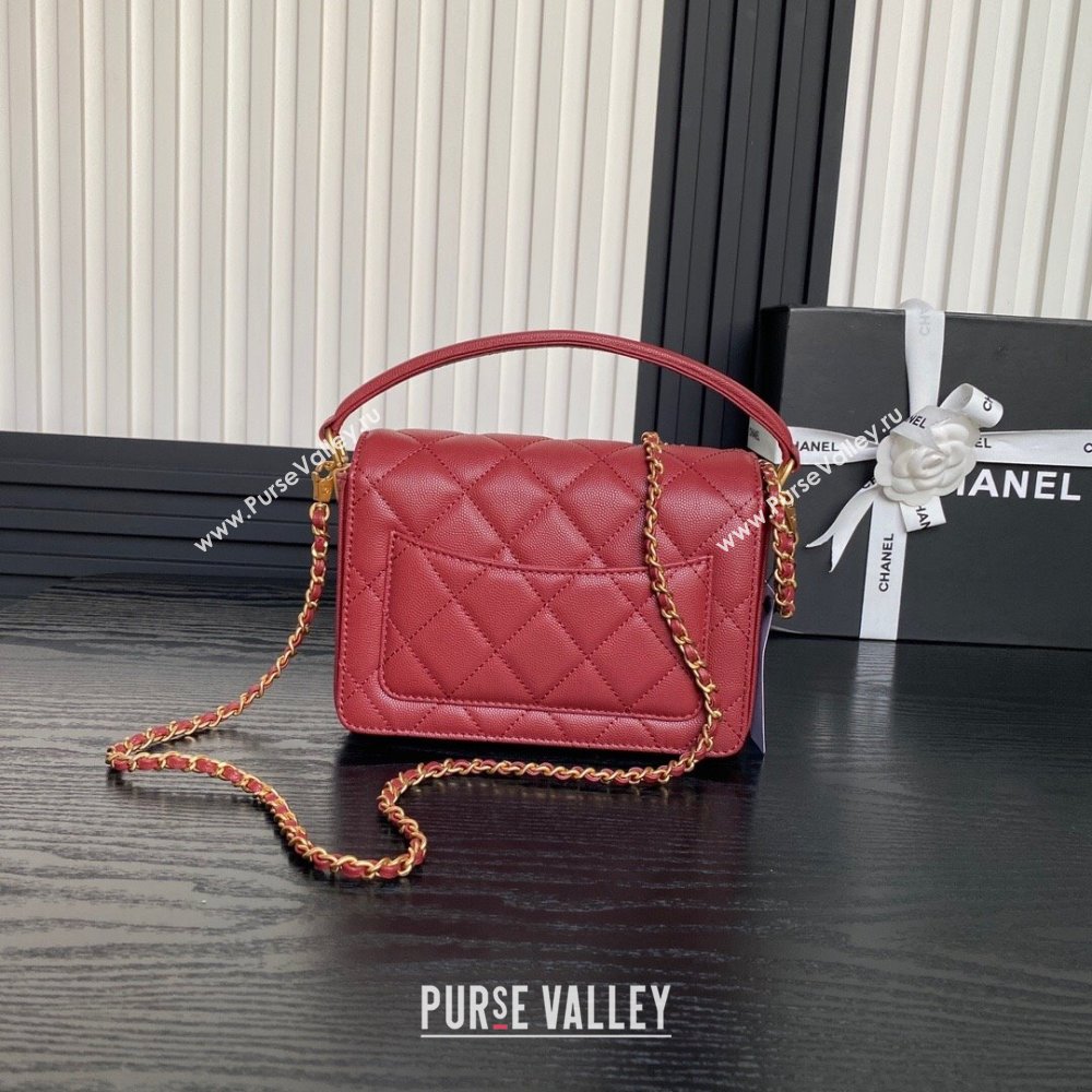 Chanel Grained Shiny Calfskin Mini Flap bag with Top Handle AS5165 Red 2024 (yezi-241106143)