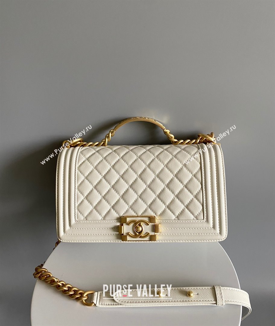 Chanel Boy Chanel Handbag with Handle in Grained Shiny Calfskin A94804 White 2023 (YD-23110602)