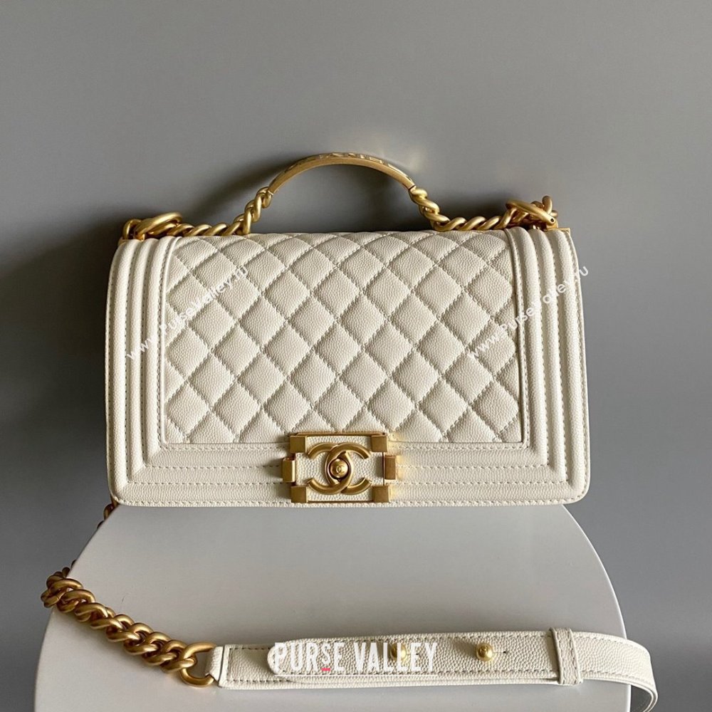 Chanel Boy Chanel Handbag with Handle in Grained Shiny Calfskin A94804 White 2023 (YD-23110602)