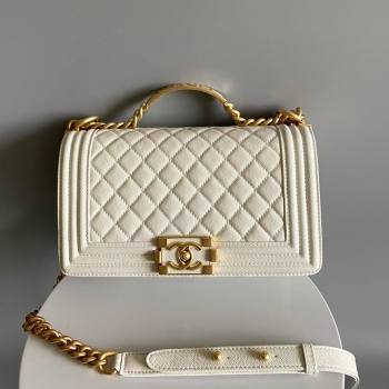 Chanel Boy Chanel Handbag with Handle in Grained Shiny Calfskin A94804 White 2023 (YD-23110602)