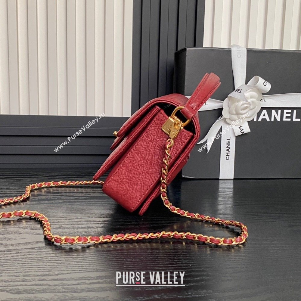 Chanel Grained Shiny Calfskin Mini Flap bag with Top Handle AS5165 Red 2024 (yezi-241106143)