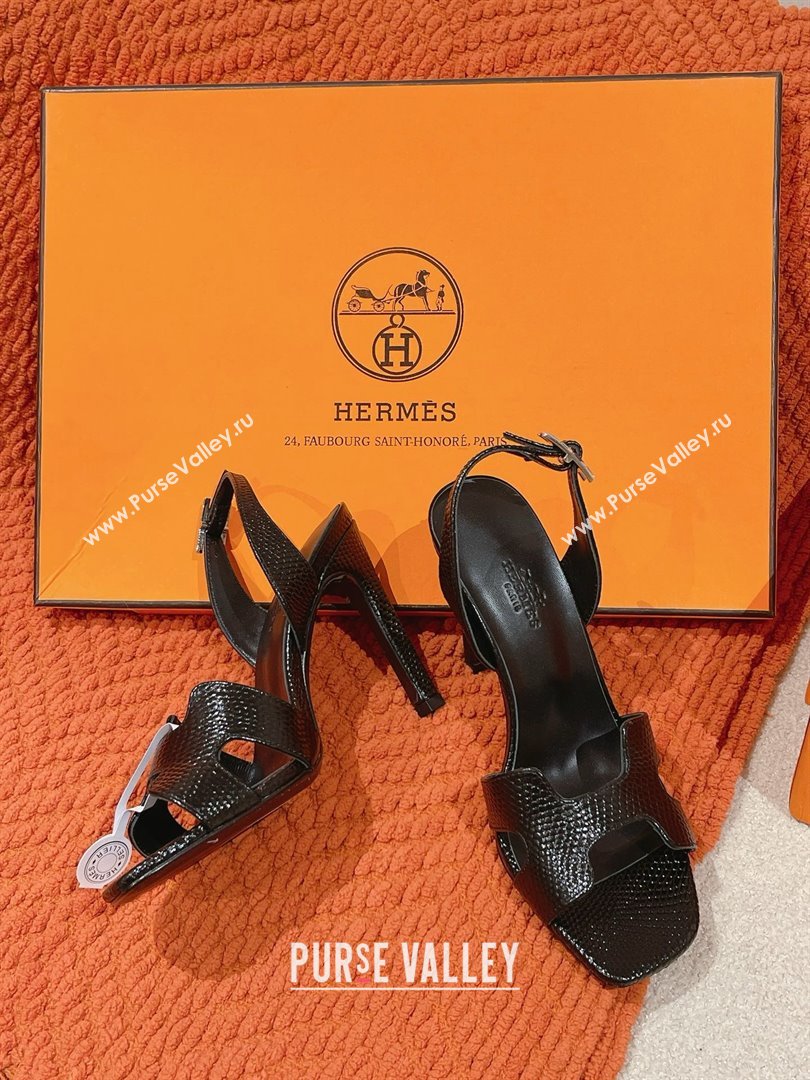 Hermes Holy 105 Sandal in Lizard Pattern Calfskin Black 2025 (MD-25031711)