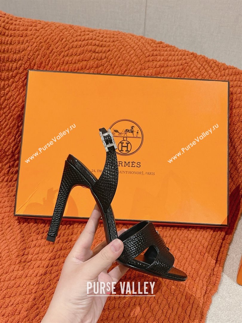 Hermes Holy 105 Sandal in Lizard Pattern Calfskin Black 2025 (MD-25031711)