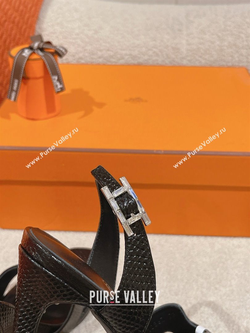 Hermes Holy 105 Sandal in Lizard Pattern Calfskin Black 2025 (MD-25031711)