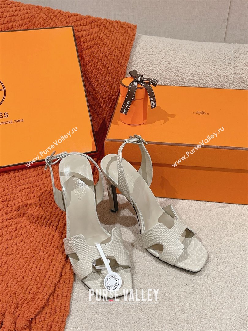 Hermes Holy 105 Sandal in Lizard Pattern Calfskin White 2025 (MD-25031712)