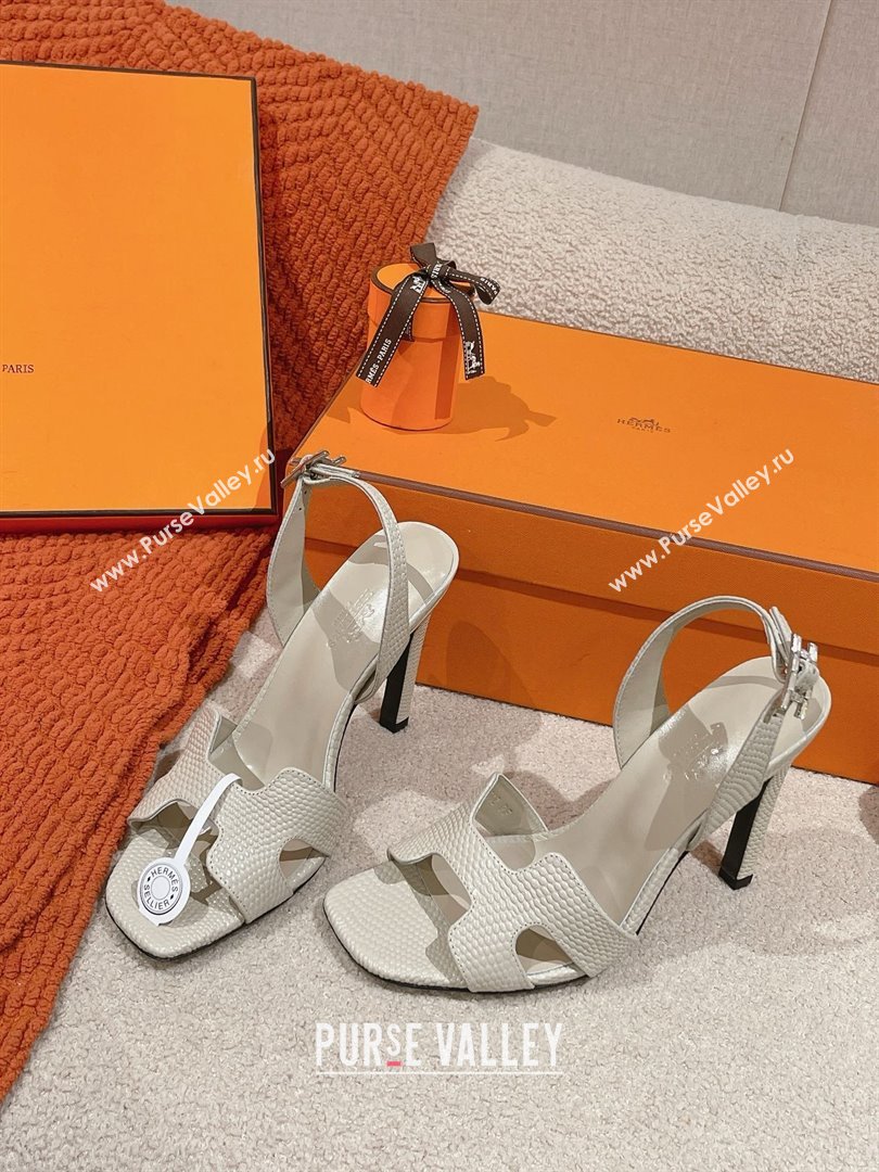 Hermes Holy 105 Sandal in Lizard Pattern Calfskin White 2025 (MD-25031712)